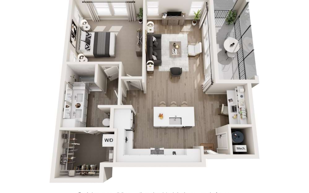 A4 - 1 bedroom floorplan layout with 1 bathroom and 871 square feet (3D)