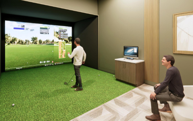 Golf simulator amenity at The Rowan Oviedo, apartments for rent in Oviedo